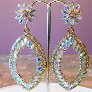 Natasha Crystal Iridescent Drop Statement Earrings (NWOT)